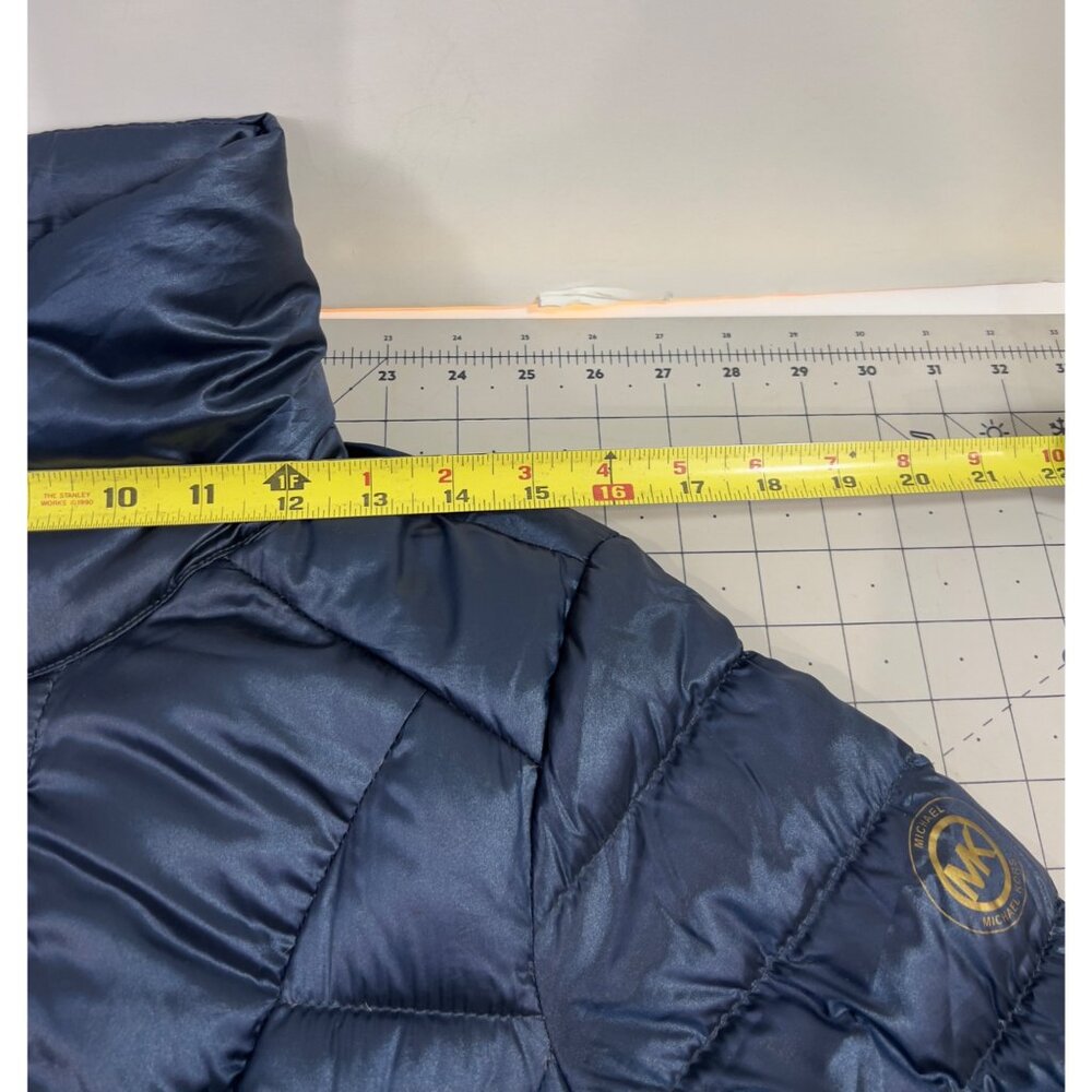 Michael Kors Women's Packable Down Puffer Jacket Navy Blue Gold Accents Sz. M - Picture 11 of 14